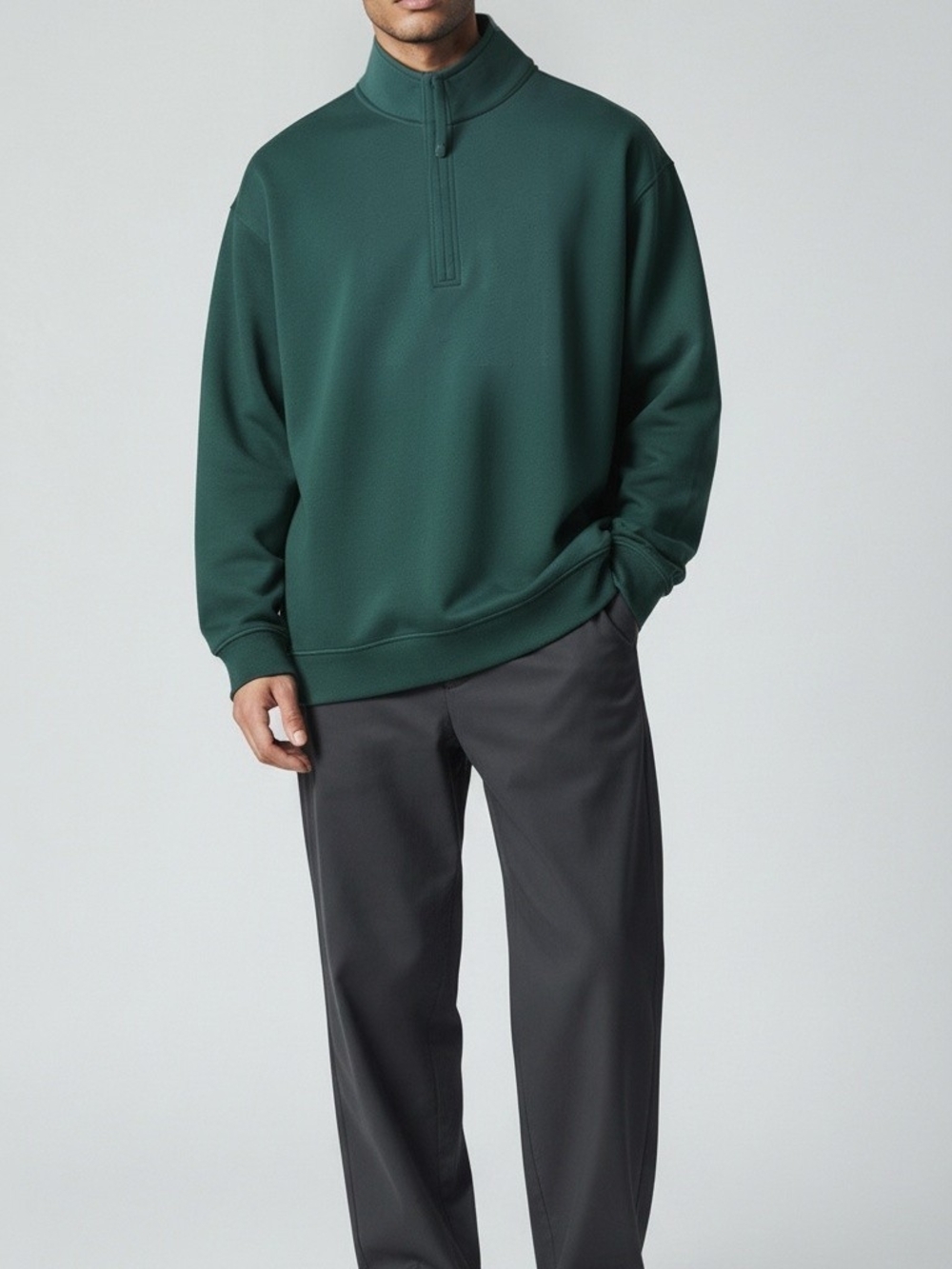 Men's Golf Sportswear Forest Green Quarter-Zip Coastal HikingSweater Size Large